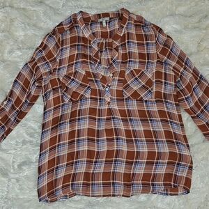 Joie Sheer Plaid Longsleeve Top Sz M